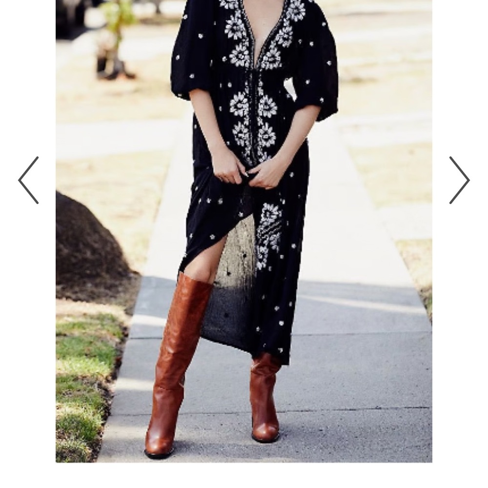 Free People Black Dress with White Embroidery